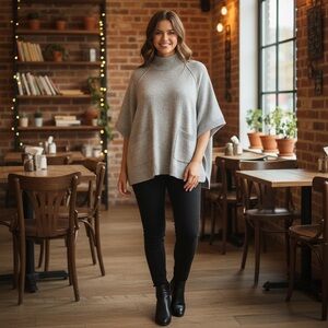 NWT Echo Women's Cocoon Poncho Sweater with Pockets Wool Blend Pullover Warm